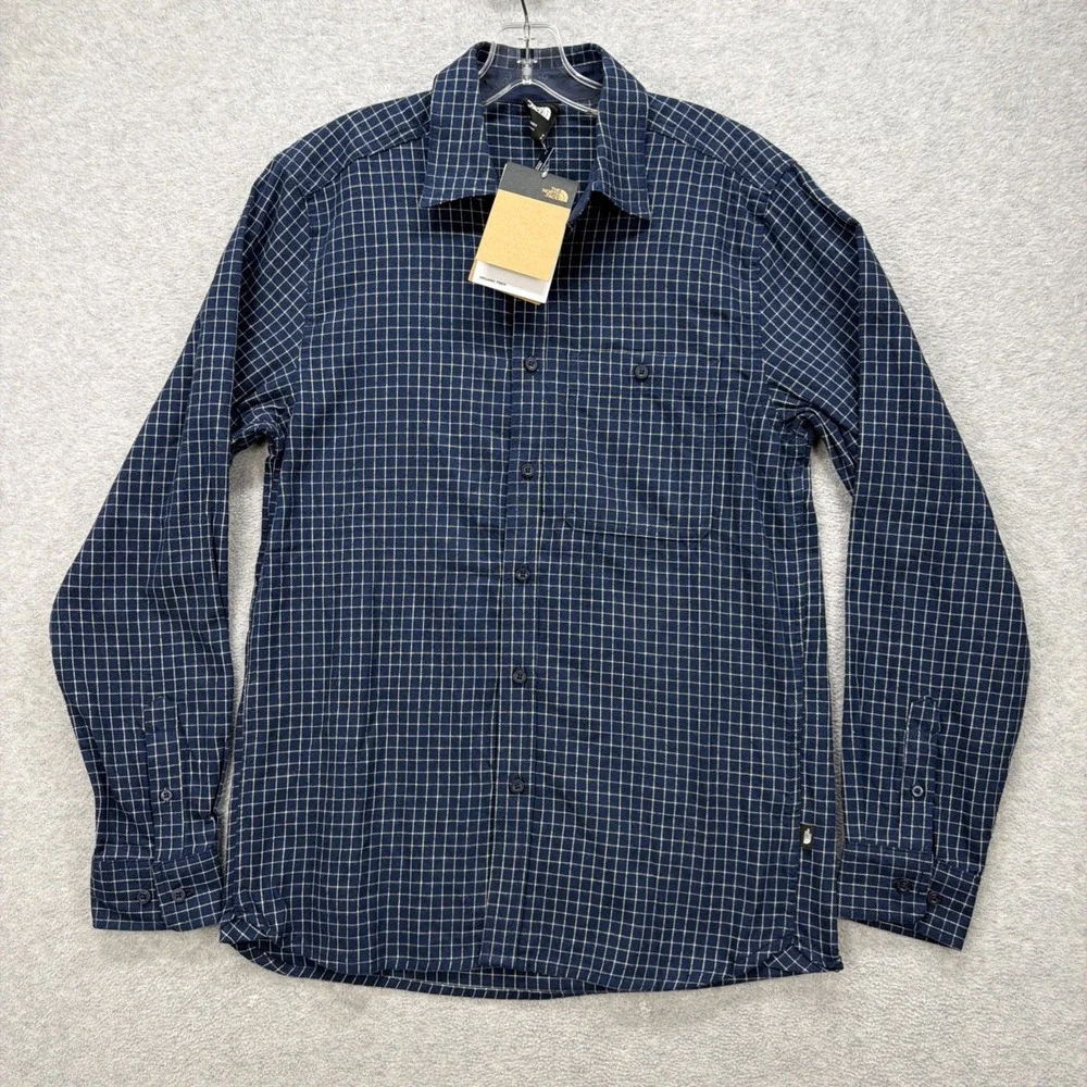 North Face Shirt‎ Mens Small Navy Blue Windowpane Check Arroyo Flannel NEW